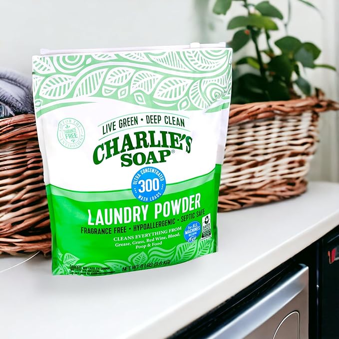 Charlieâs Soap Laundry Powder (300 Loads, 4 Pack) Fragrance Free Hypoallergenic Plant Based Deep Cleaning Laundry Powder â Biodegradable Eco Friendly Sustainable Laundry Detergent