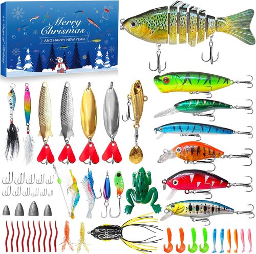 Advent Calendar 2025 Fishing Lure - Lifelike Multi Jointed Swimbait for Men & Boys | 24 Days of Christmas Surprises