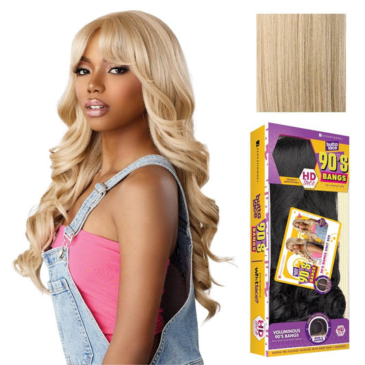 Sensationnel Butta Lace 90Sbangs Wigs - Unit 909 Glueless Wide Deep Part Synthetic Preplucked Hairline (BEIGEBLONDE)