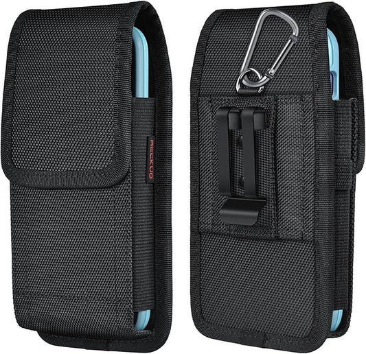 ACCKUO Phone Holster for Belt with Metal Clip and Magnetic Closure Compatible with iPhone 17/16/15/14/13/12 Pro and Non-Pro, Galaxy S26 S25 S24 S23 S22 for Everyday Protection, M-Black