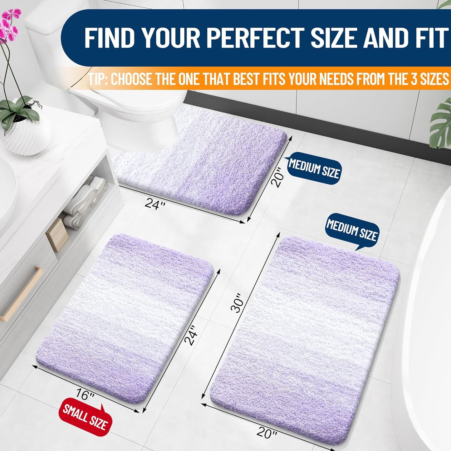 OLANLY Large Bathroom Rug Mat - Extra Soft Microfiber with Rubber Backing | Quick Dry & Washable - Light Purple 40x24