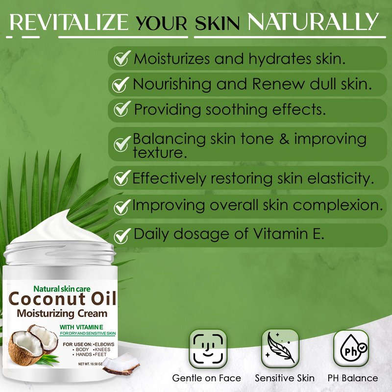 DR MEINAIER 3 Packs x 300 ml Coconut Oil Moisturizing Cream 3-Pack, Lightweight Lotion for Face Body Hands, Fast-Absorbing Non-Greasy Daily Care