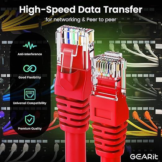 GEARit Cat 6 Ethernet Patch Cables 1 ft Red (Cat 6 Ethernet Cables 1 ft 24-Pack), CAT6 High Speed 24AWG 10Gbps RJ45 Snagless Gold-Plated, Ethernet Cable for Router, Switch, PC, PS5 Gaming, Server