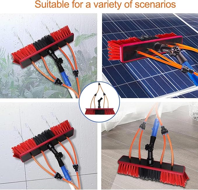 Window Cleaning Telescopic Pole Window Cleaning Kit, Window Cleaning Water Fed Poles Roof Cleaning Tools with 20M Water Supply Pipe, Solar Panel Cleaning Brush(50cm haed,18FT/5.4M)