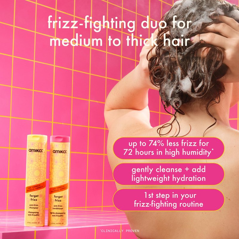 amika forget frizz anti-frizz conditioner, 1000ml | smoothing, humidity protection, up to 72 hour frizz control + lightweight hydration, for medium to thick coarse hair types 2a-4c