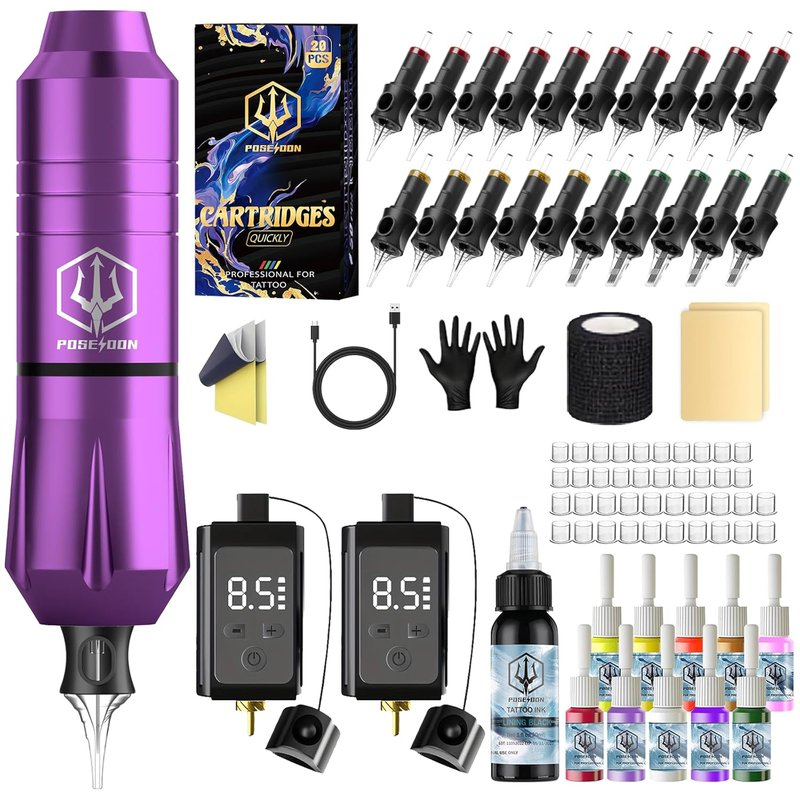 Tattoo Pen Set - Wireless Tattoo Gun Kit with 2 Batteries & 20 Cartridges | Complete Supplies for Beginners