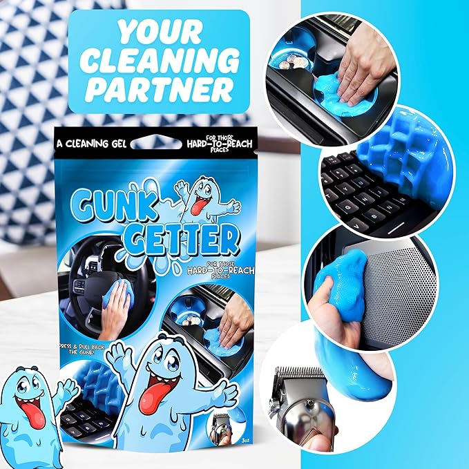 Gunk Getter Car Cleaning Gel 12 Pack for Those Hard to Reach Places, Automotive Cup Holder Electronic Keyboard Office, Slime Gel Cleaner Dust Crumb Removal (Resealable Pouch, Blue, 3oz) 12 Pack