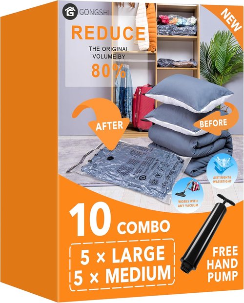 GONGSHI Vacuum Storage Bags - Space Saver Seal Bags for Clothing, Blankets & Pillows | 5L & 5M Sizes
