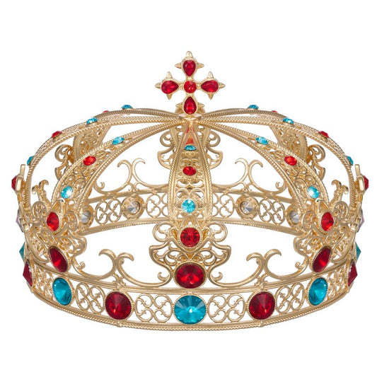 SWEETV Gold Queen Crown for Women, Vintage King Crown with Cross Decor, Quinceanera Crowns for Prom, Cos Costume Party Headband Accessories for Coronation Ceremony Halloween
