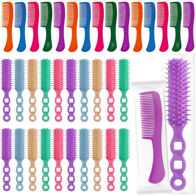 Hair Brush and Combs Set in Bulk Individually Wrapped Travel Comb Brush Bulk for Women Kids Hotel Homeless Charity, Multicolor(100 Pieces)