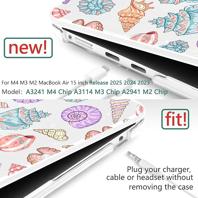 TWOLSKOO for MacBook Air 15 inch Case 2026 2025 2024 2023 Release M5 A3448 M4 A3241 M3 A3114 M2 A2941, Plastic Hard Shell & Screen Protector & Keyboard Cover & Type C Adapter, Colorful Shells