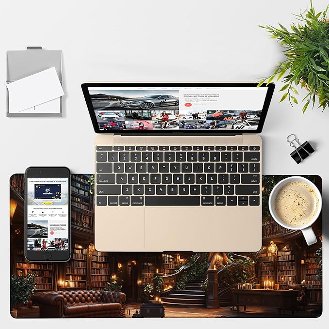 NITAHHHY Large Mouse Pad Old Library Gaming Desk Pad Computer Keyboard Non-Slip Waterproof Mouse Mat with Rubber Base and Stitched Edges Entertainment Office Writing Desk Mat 35.4 x 15.7 Inches