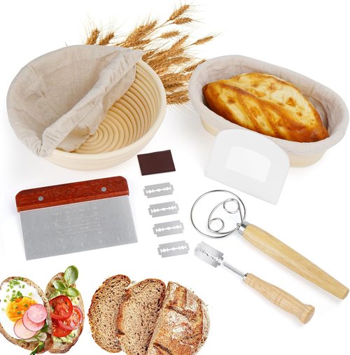 Banneton Bread Proofing Baskets Set - 9-Inch Round & 10-Inch Oval | Sourdough Starter Kit