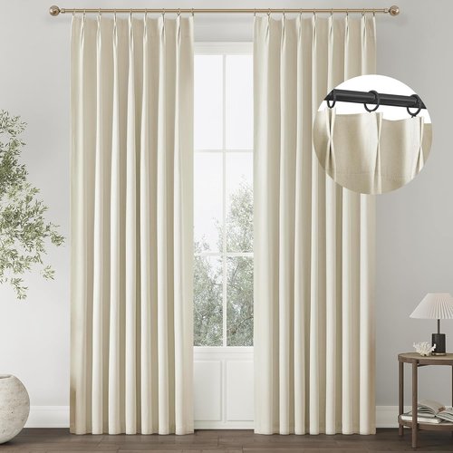 ChrisDowa Blackout Linen Curtains - 84-Inch Pinch Pleated Thermal Insulated Drapes | 2 Panels for Living Room & Bedroom