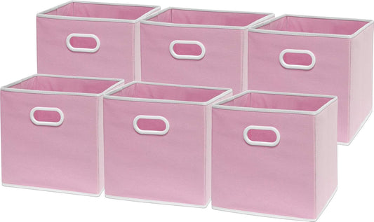 Simple Houseware Foldable Cube Storage Bins - 11-Inch Pink Fabric Organizers with Handles | 6-Pack for Closet & Shelves