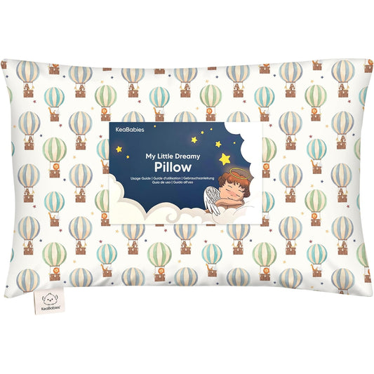 My Little Dreamy Toddler Pillow - Soft Organic Cotton Travel Pillow with Pillowcase | 13x18, Machine Washable, Hot Air Balloon Design