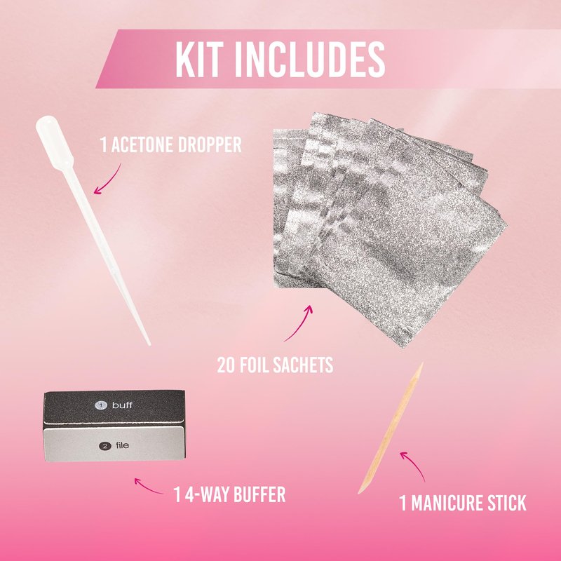 Ardell Gel Nail Polish Remover Kit – Easy At-Home Soak Off Gel for Nails with Foil Nail Wraps, Buffer, Dropper & Stick, 20 Nail Foil Wraps