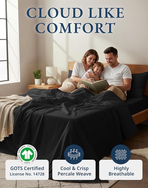 LANE LINEN 100% Organic Cotton Bed Sheets - Soft & Comfy Twin XL Sheets for Hospital & Dorm | Black