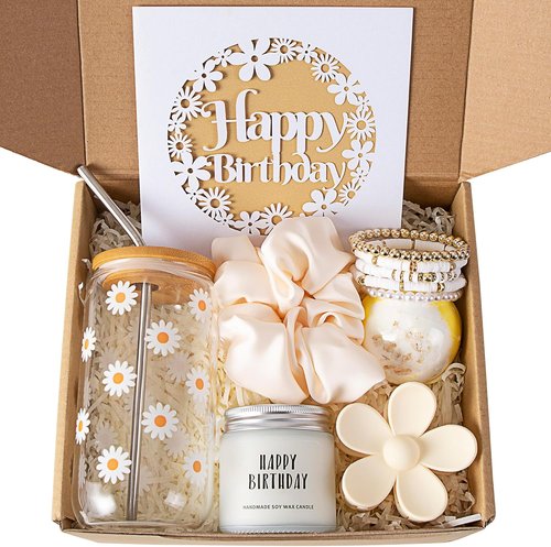 JTEWB Birthday Gift Box - Cute Daisy Aesthetic Glass Cups Set for Women & Teens | 7-Piece Collection