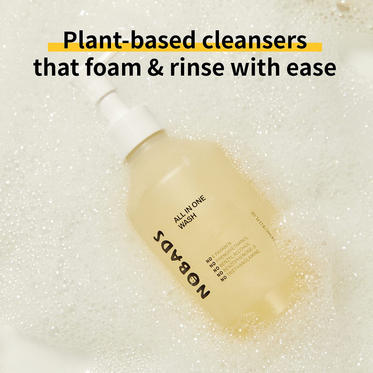 NOBADS SOFT CLEAN ALL-IN-ONE WASH, Natural cleansing ingredients, Low skin irritation, Paraben-free and formulated without harmful ingredients, Safe for everyone in the family
