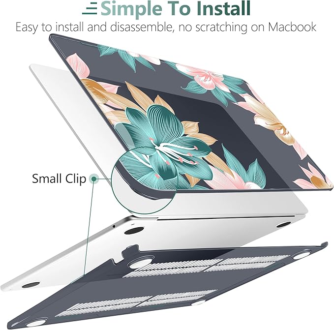 TWOLSKOO for M2 MacBook Air 13.6 Inch Case 2022 A2681 with Touch ID, Plastic Hard Shell Cover Screen Protector & Keyboard Trackpad Film 13 2022, Clivia Flowers (A2681 M2)
