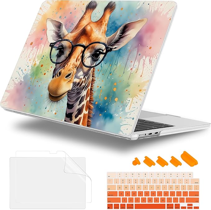 Lepeoac Case for 2026/2025/2024/2023 MacBook Air 15-inch Laptop Release M5 A3448 /M4 A3241 /M3 A3114 /M2 A2941, Stylish Protective Hard Shell Cover for MacBook Air 15.3 inch, Glasses Giraffe