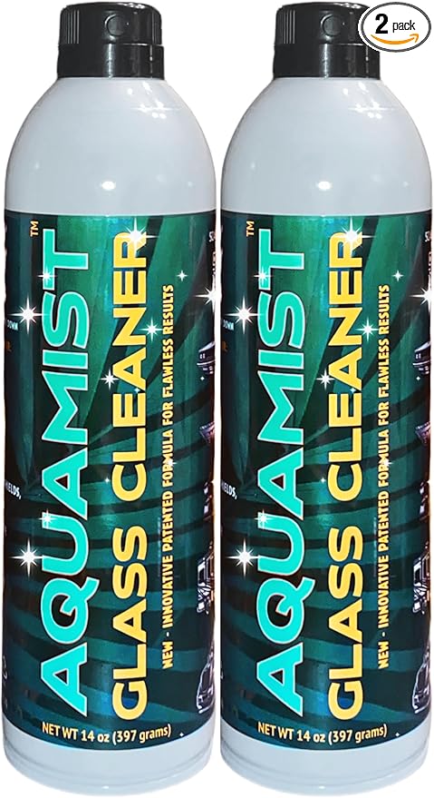 AQUAMIST® Premium Automotive/Marine Glass Cleaner – 2-Pack Value Bundle – Patented No Rag Drag™ Formula – Made in USA – 14 Oz. Aerosol Cans