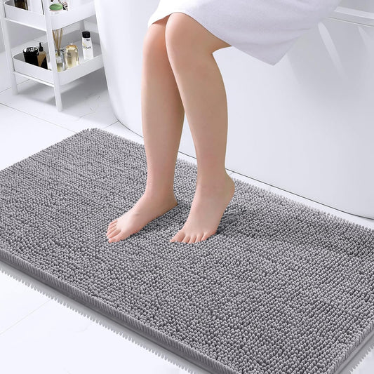 OLANLY Large Bathroom Rugs - Extra Soft Chenille Bath Mats | Quick Dry, Machine Washable, 40x24, Grey