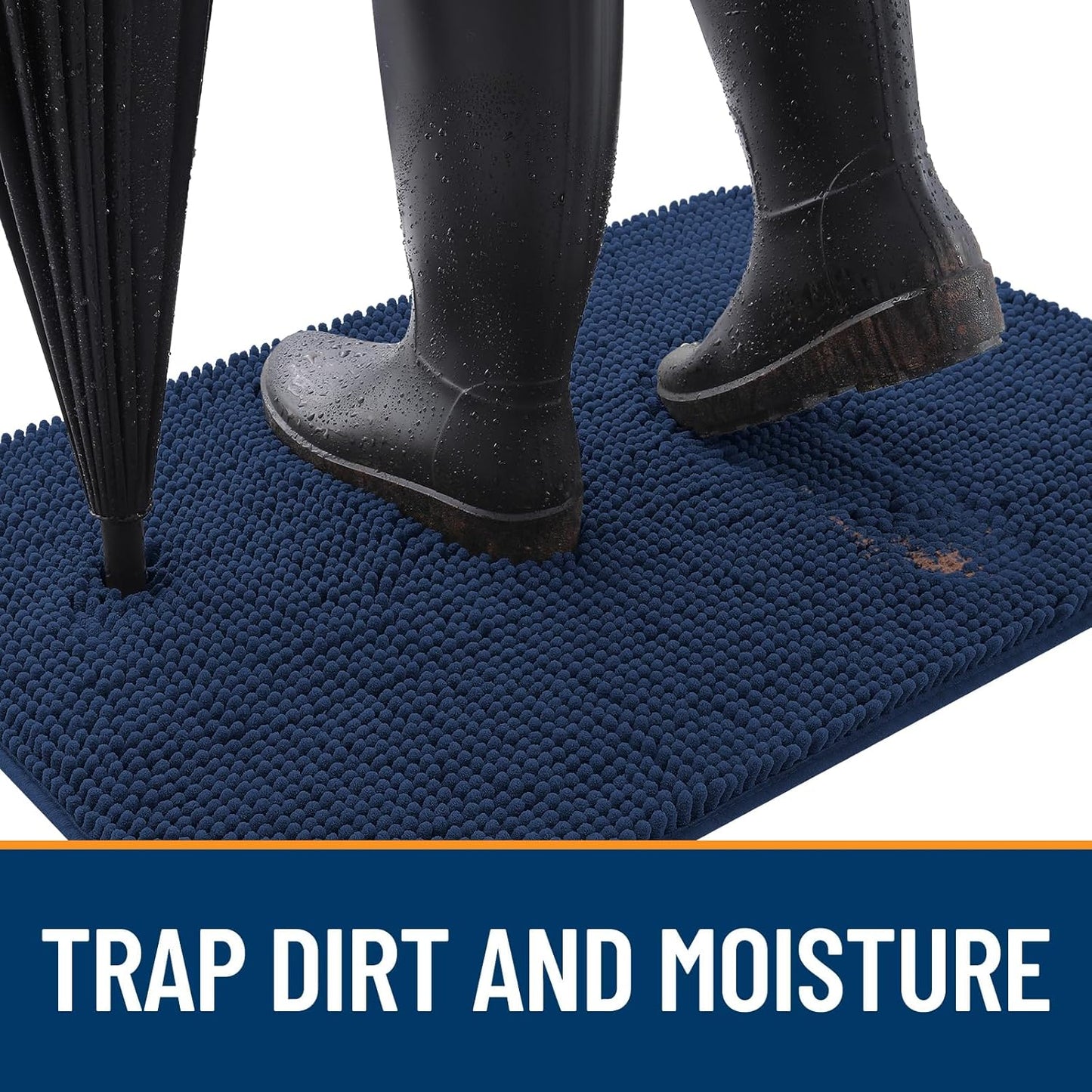 OLANLY Dog Door Mat - Absorbent Non-Slip Chenille Mat for Muddy Paws | 59x24, Dark Blue, Quick Dry