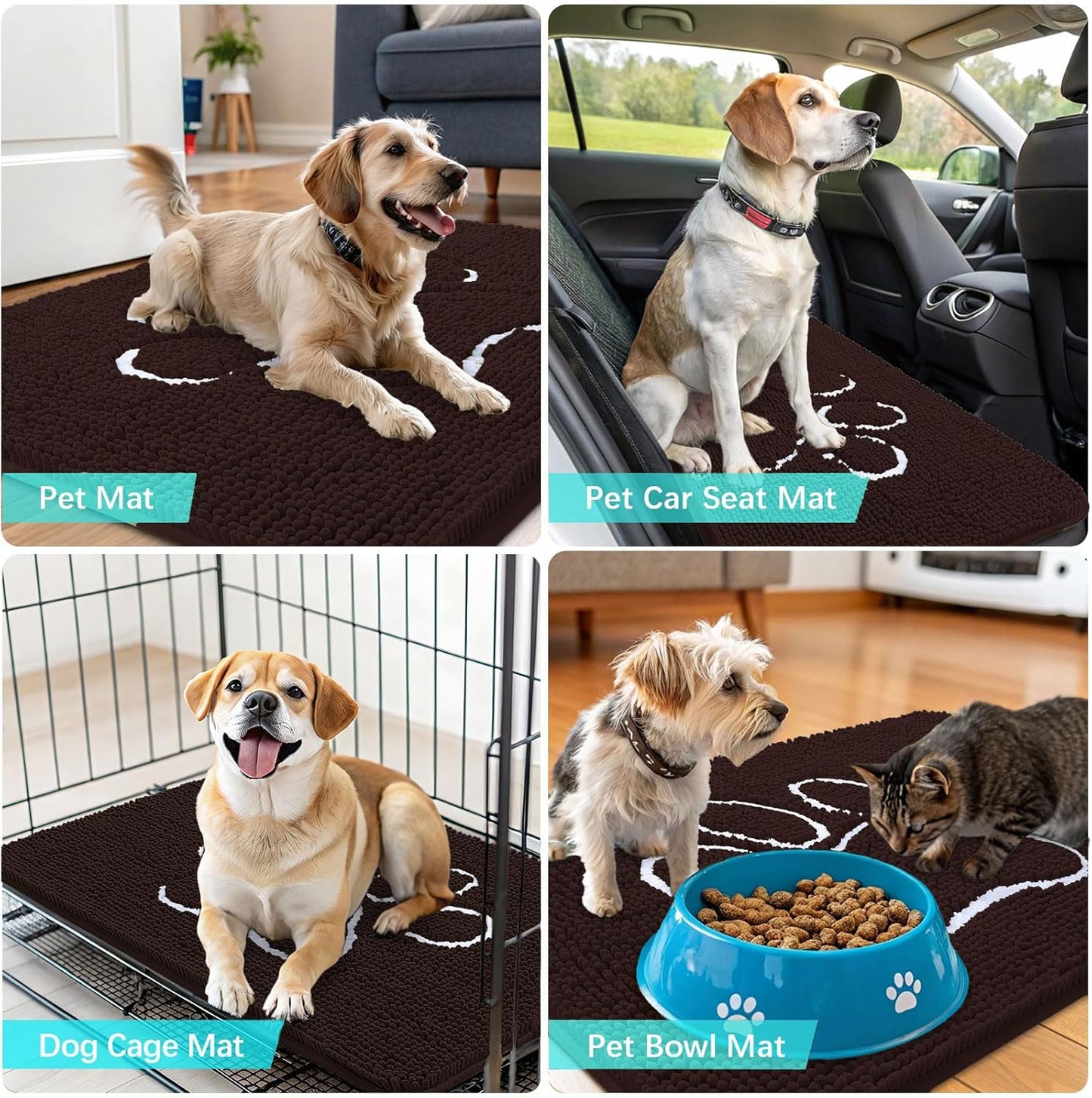 OLANLY Dog Door Mat - Absorbent Non-Slip Muddy Paws Mat | 59x35 Paw Print Design, Quick Dry Brown