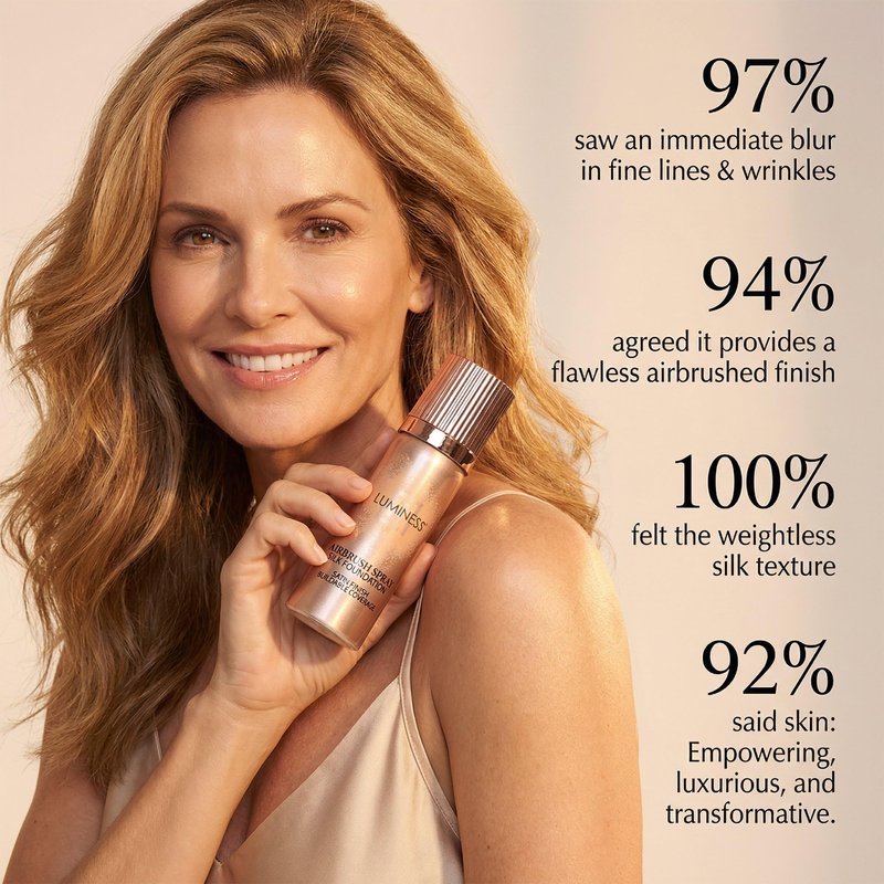 LUMINESS Silk Airbrush Spray Foundation & Buffing Brush Kit – Full Coverage Foundation & Dual-Sided Buffing Brush - Buildable Coverage, Anti-Aging Formula Hydrates & Moisturizes (Shade - Deep)
