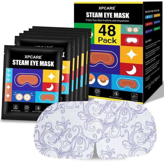 XPCARE 48 Pack Steam Eye Masks for Dry Eyes, Self Heated Steam Warm Eye Mask, Disposable Heated Eye Mask for Dark Circles, Puffy Eyes, Relief Stress Eye Fatigue (Unscented)