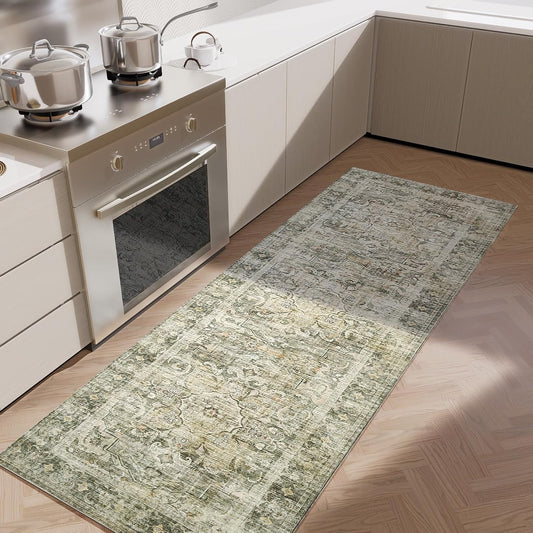 Skiennix Washable Rug Runners - Non-Slip Faux Wool Carpet for Hallways | Soft Low Pile, 2x6 ft