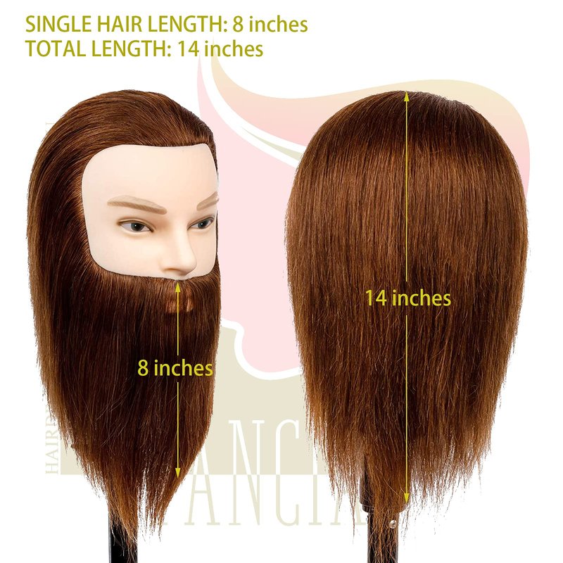 Stancia Mannequin Head, Male Mannequin Head Especially for Barber, Training Head with 14” 100% Human Hair, Manikin Head for Hair Styling and Practice (with Beard)