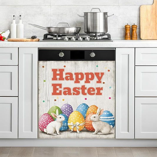 NYZE Happy Easter Dishwasher Magnets Cover, Bunny Dishwasher Magnetic Sticker Decorative, Reusable Dish Washer Cover for Dishwashers (Bunnies & Eggs)