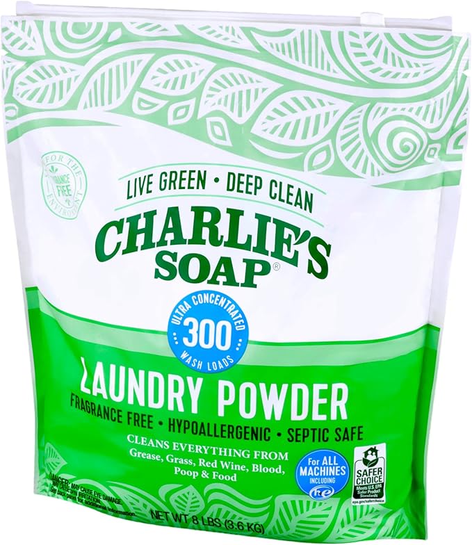 Charlieâs Soap Laundry Powder (300 Loads, 4 Pack) Fragrance Free Hypoallergenic Plant Based Deep Cleaning Laundry Powder â Biodegradable Eco Friendly Sustainable Laundry Detergent