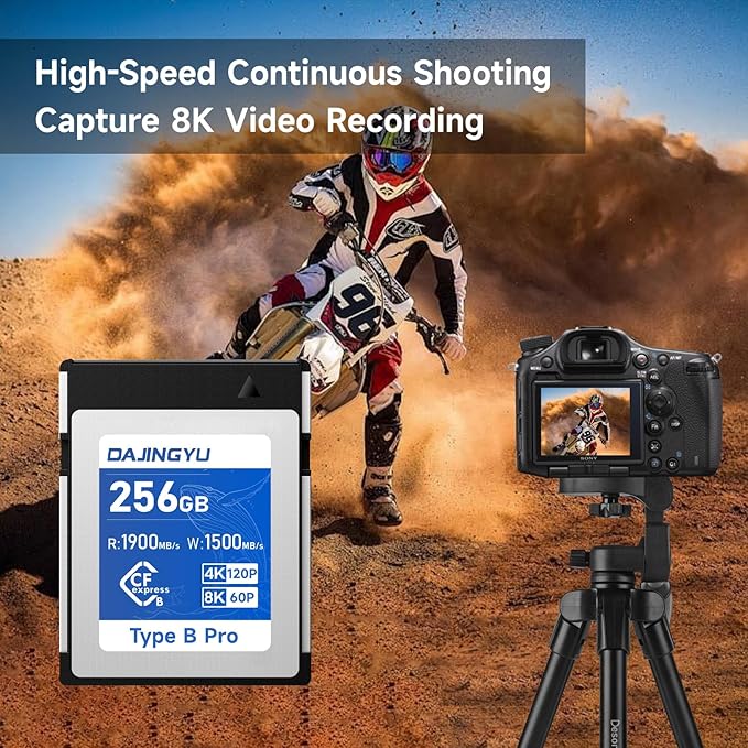DAJINGYU 256GB CFexpress Type B Memory Card Up to 1900/1500 MB/s Read/Write- Shooting Video and Photo 4K/120P RAW Compatible with Nikon Canon panasonic Fujifilm Camera