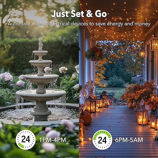 BN-LINK 24 Hour Heavy Duty Mechanical Timer, Outdoor Timer Outlet Waterproof with 30 Minutes Intervals, 2 Grounded Outlets for Christmas Lights Pool Pump,15A 1/2HP, ETL Listed（2 Pack）