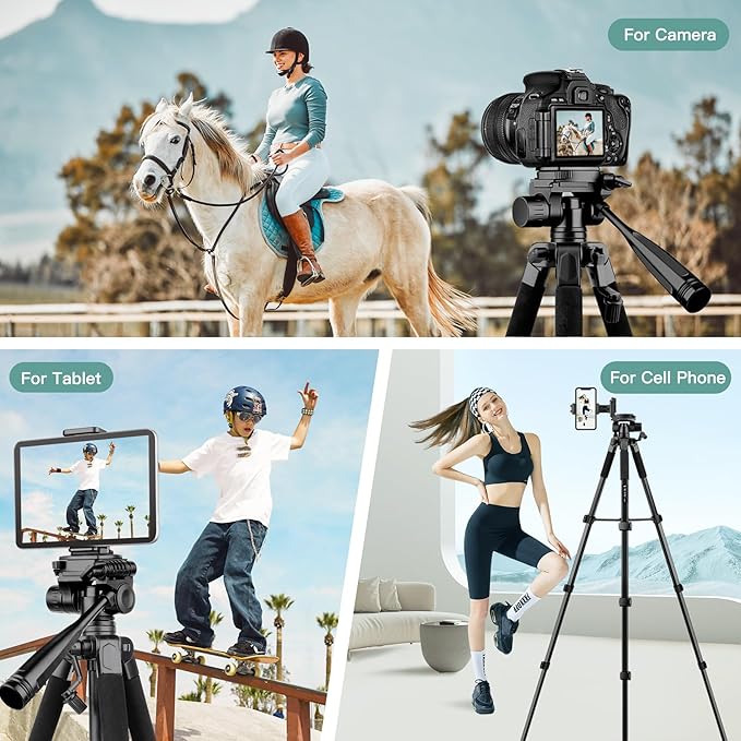 Camera Tripod Stand, 68" Phone Tripod for Tablet with Remote and Holder, Lightweight and Compact Travel Tripod for Canon Sony Camera, Compatible with DSLR, iPhone, iPad