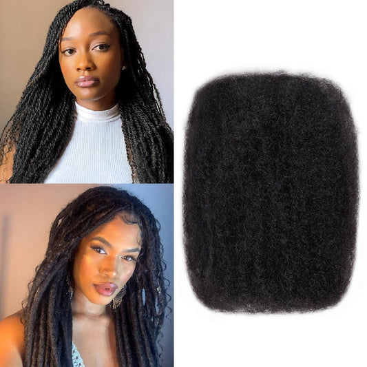 Afro Kinkys Bulk Human Hair For Braiding Afro Kinky-Curly Human Hair Bulk For Mini Twist Hair 12Inchs 50g/pack Bulk Human Braiding Hair For Micro Locs Extensions (1B, 12Inchs,50g/pack)