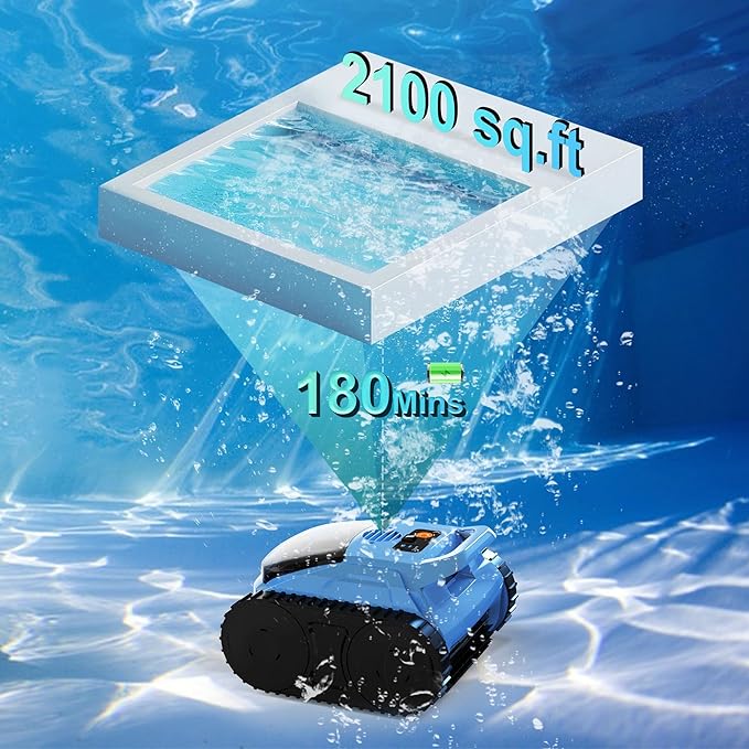 (2026 Upgrade) Pool Vacuum for Inground Pools, Robotic Pool Cleaner, Wall Climbing Pool Cleaner, Cleans Pool Floors, Drain & Walls & Waterline, Cleaning Up to 2100 Sq.ft, 180 Min