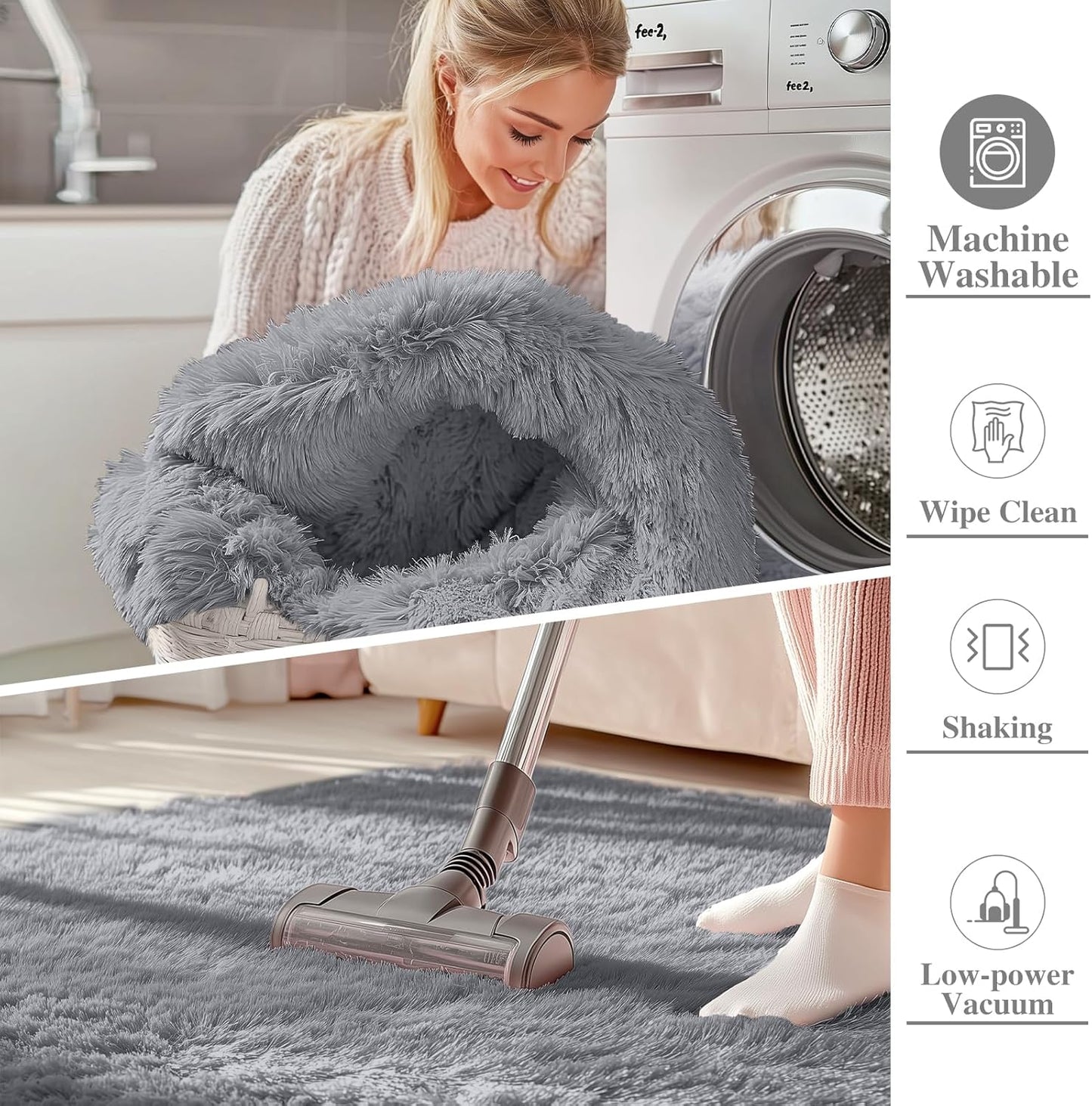 OLANLY Large 5x7 Machine Washable Area Rug - Soft Fluffy Shaggy Indoor Carpet in Light Grey for Living Room & Nursery