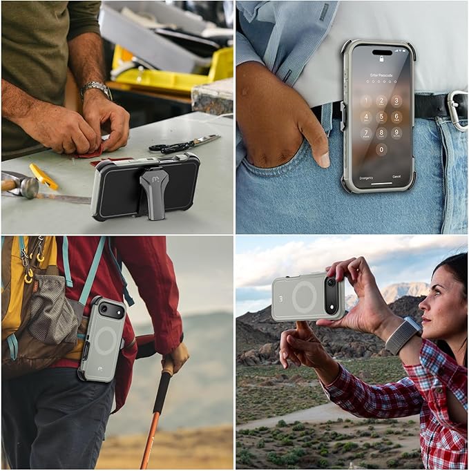 M MYBAT PRO for iPhone Air Case with Belt Clip Holster,[Compatible with Magsafe] w/Screen Protector,Anti-Drop,Shockproof,w 360°Rotating Kickstand,Heavy Duty Protection (Blue) (Natural Titanium)