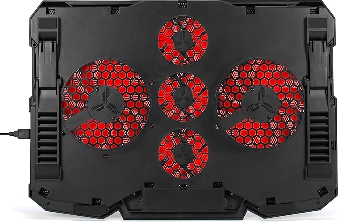 Enhance Cryogen Gaming Laptop Cooling Pad - Fits 17 in. Computer, PS4 - Adjustable Laptop Cooling Stand with 5 Quiet Cooler Fans, 2 USB Ports and LED Lighting - Slim Portable Design 2500 RPM (Red)