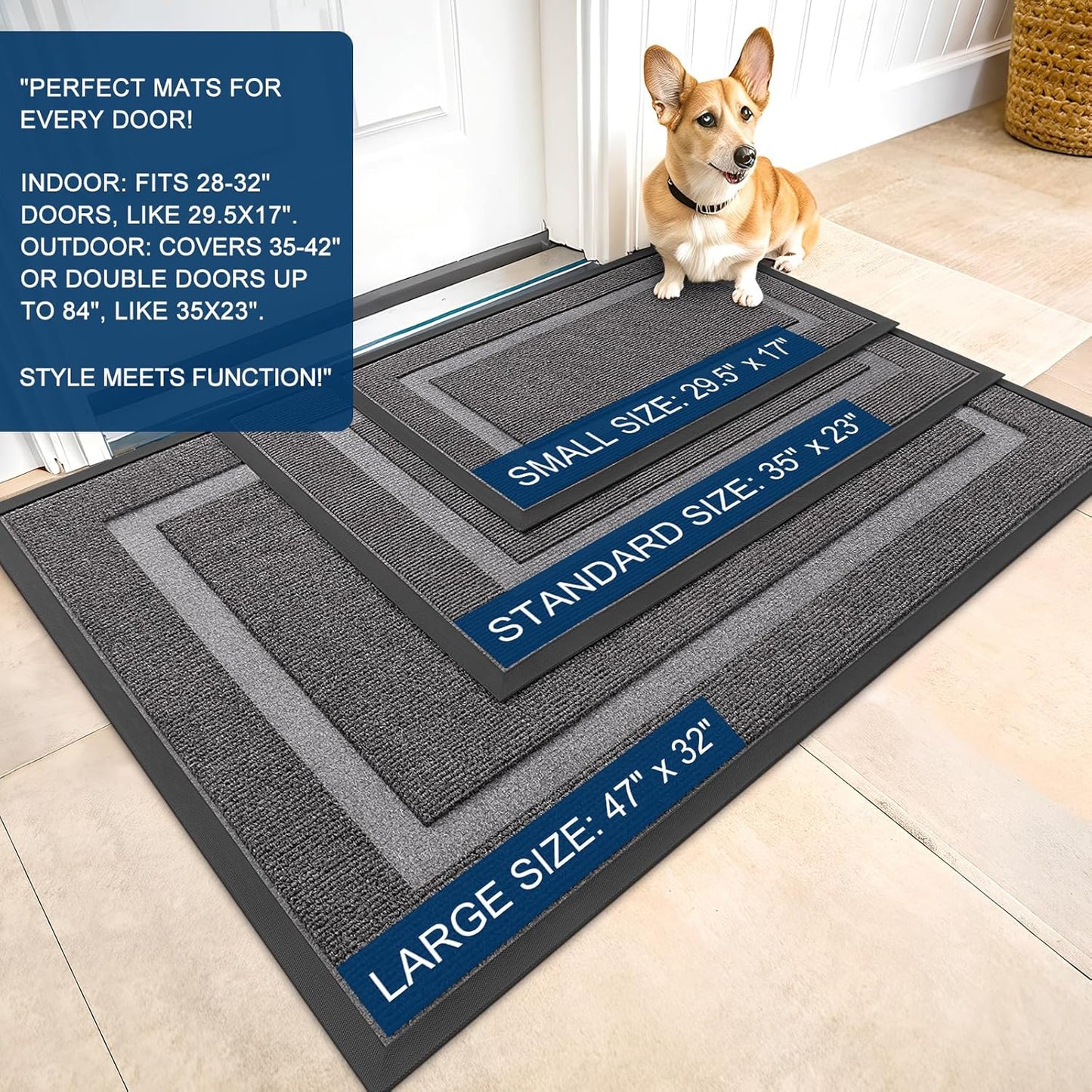 OLANLY Waterproof Front Door Mat - All-Season, Fade Resistant, Easy Clean | 59x20, Dark Grey