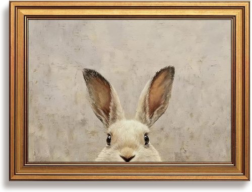 Gold Framed Easter Bunny Wall Art - Cute Rabbit Canvas Print for Kids' Room | Vintage Decor 8x10 Inch