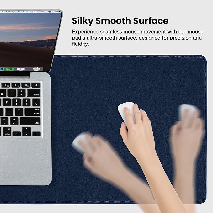 ALOANES Waterproof Mouse Pad with Durable Stitched Edge, Gaming Keyboard, Non-Slip Rubber Base Mouse Mat, Desk pad for Gamer, Office& Home, Dark Blue Mousepad Large(27.6"x11.8"x0.12")