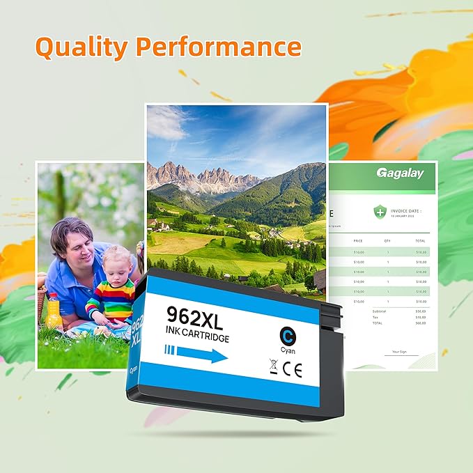 Gagalay 962XL 962 Ink Replacment for HP 962XL Ink Cartridges Combo Pack for HP Ink 962XL Black and 962 Color Combo Pack High Yield Work with Officejet Pro 9010 9020 9015 Series Printers, 4 Pack