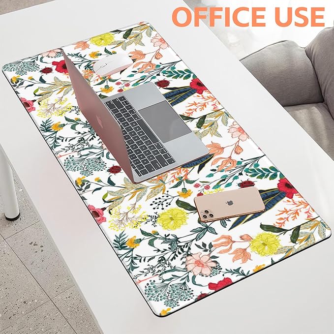 NIYLYNSYN Mouse Pad Large Summer Flower Non-Slip Gaming Desk Mat with Stitched Edge Laptop Keyboard Desk Pad for Work Home Gaming (35.4 x 15.7 Inches)