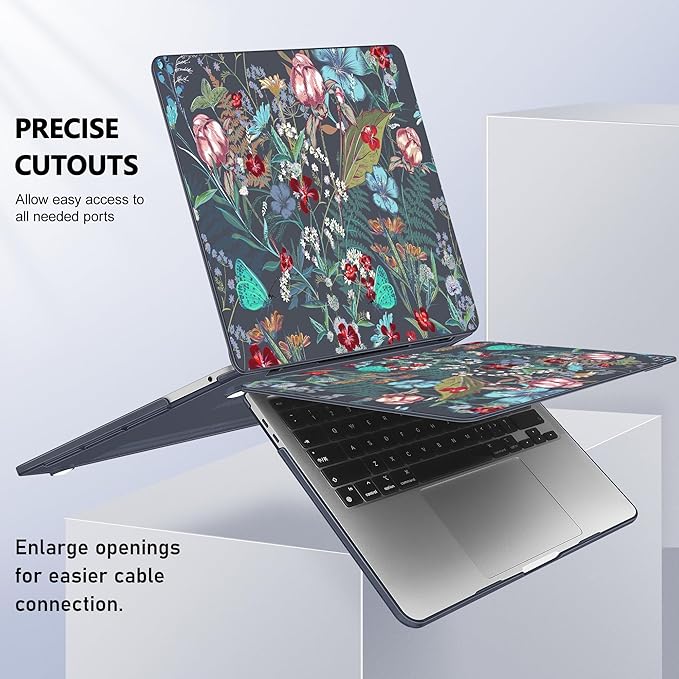 Lepeoac Case for MacBook Pro 13 inch Case M2 2022-2016 A2338 M1 A2251 A2289 A2159 A1989 A1708 A1706, Plastic Hard Shell + Keyboard Cover + Dust Plug, Flowers & Herbs